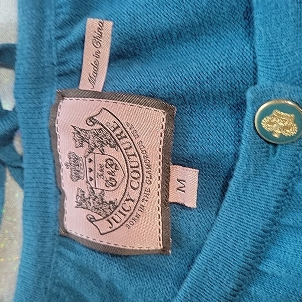 Y2k Vintage Juicy Couture Blue Cotton Button Up Cardigan Sweater SZ:M - Picture 7 of 11